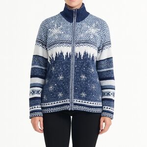 Heirloom Collectibles Womens Blue Snowflake Zip Up Sweater Size 1x Knit Vintage